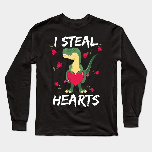 I Steal Hearts Valentines Day T-Rex Long Sleeve T-Shirt by medrik